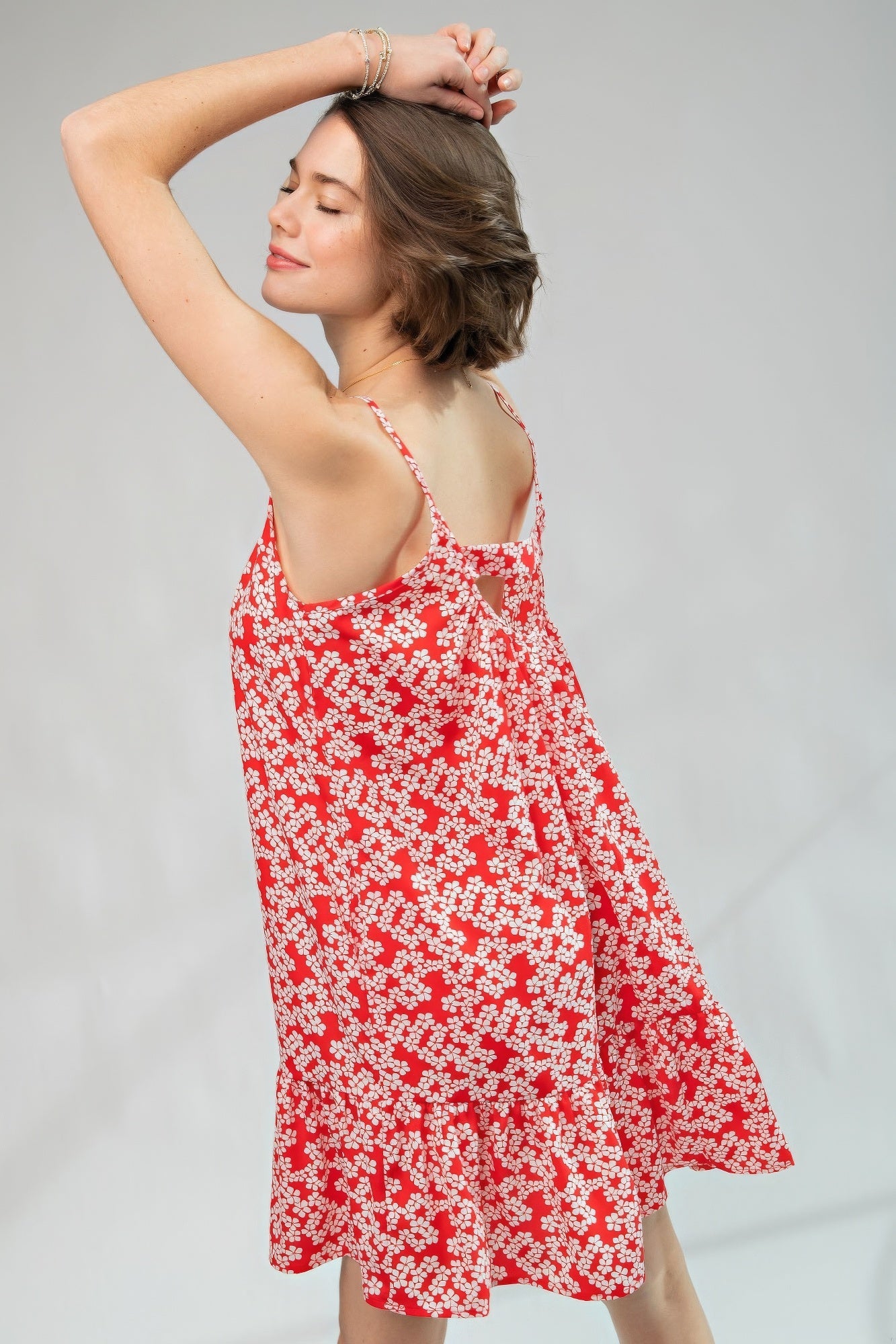 Women's dress / Floral Printed Wool Peach Cami Dress