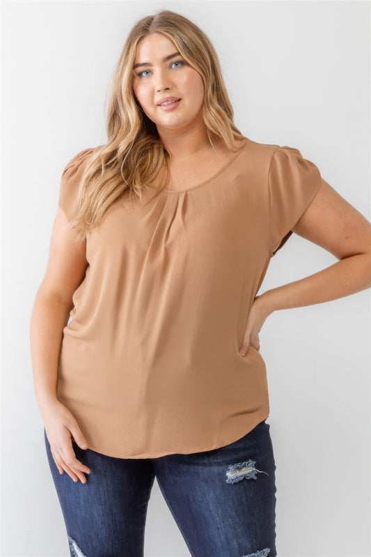 "Women's Clothing / Plus size Koshibo Textured Cap Sleeve Top"