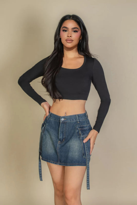 Tops "Solid Rib Knit Square Neck Long Sleeve Top / Super Fluffy Clothing"