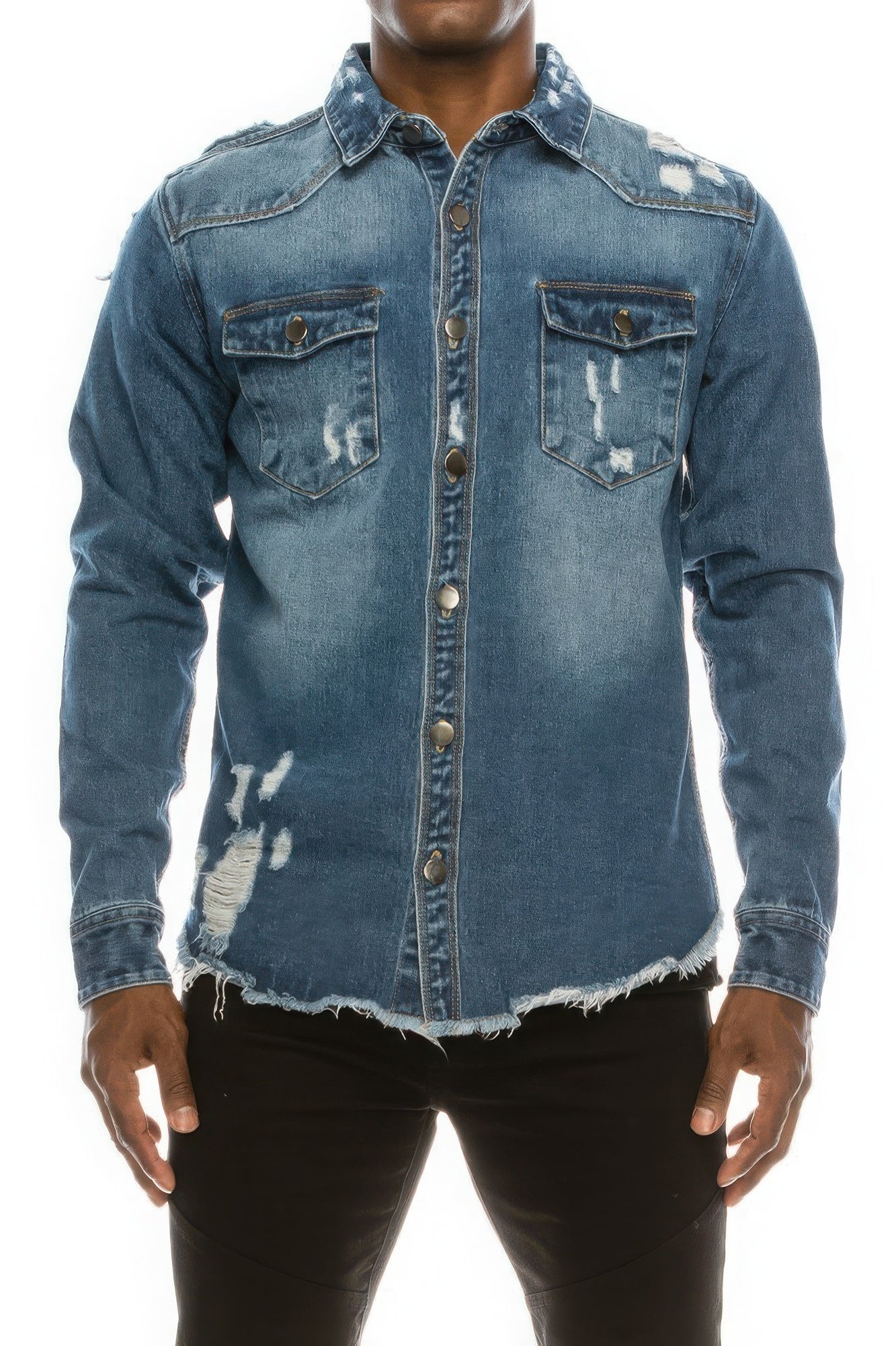 "Images / Men's Ripped Denim Overshirt"
