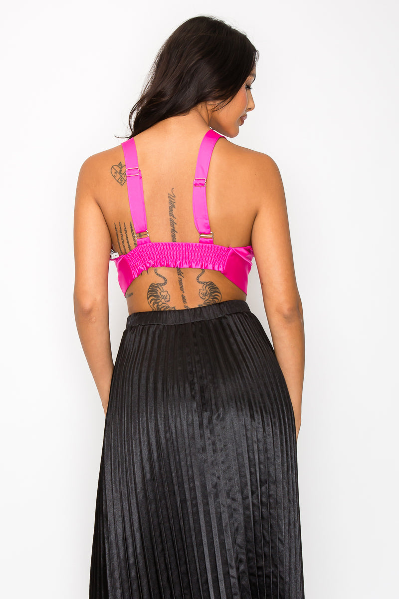 Smock V-neck Satin Bra Top