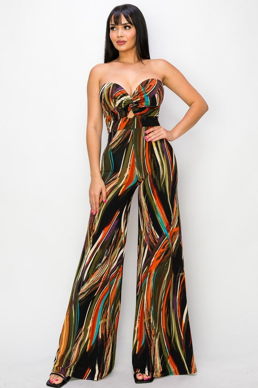 "Women's Luxury Clothing / Allover Print Twist Front Wide Leg Jumpsuit Save 50-75% off"