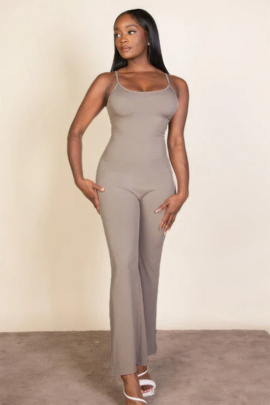 "Women Affordable Fashion Clothing / Ribbed Sleeveless Wide Leg Jumpsuit"