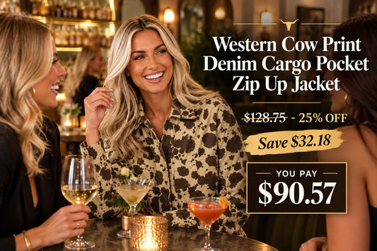 Western Cow Print Cargo Pocket Zip-Up Jacket: A Bold Western-Inspired Look