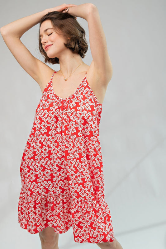 Floral Printed Wool Peach Cami Dress