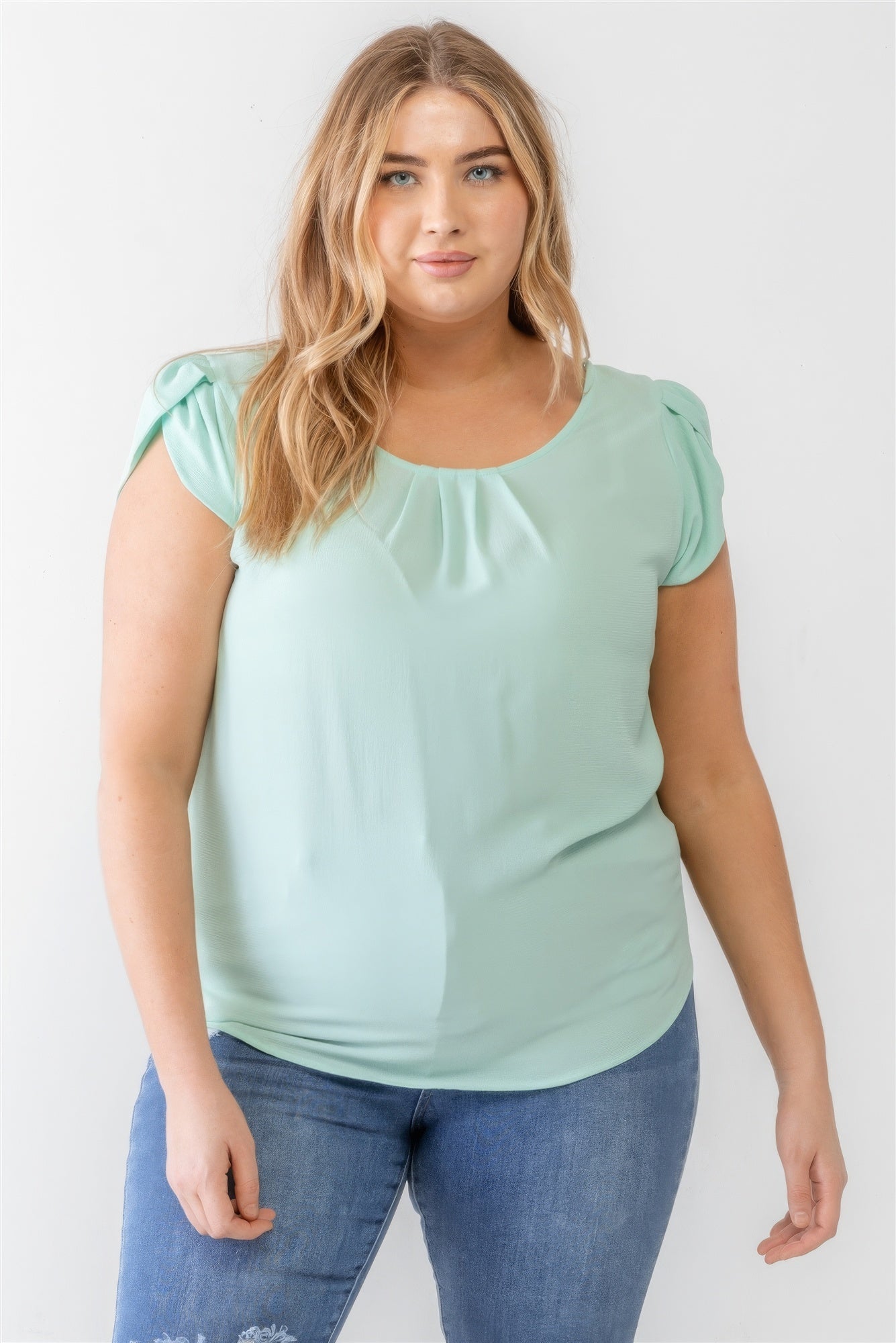 "Women's Clothing / Plus size Koshibo Textured Cap Sleeve Top"