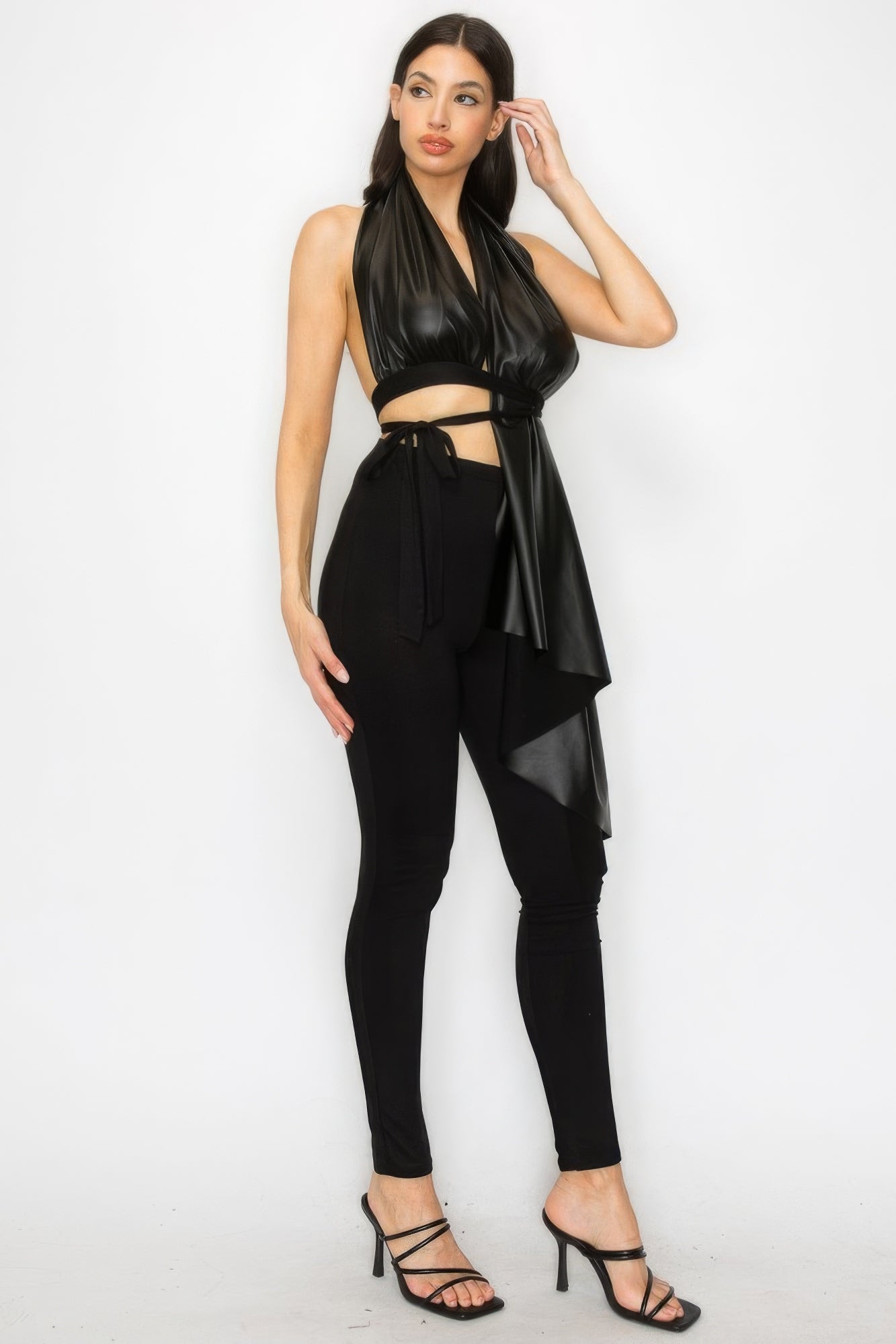 Faux Leather Top Pants Set