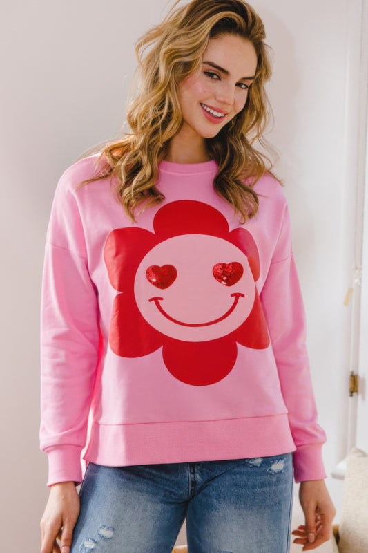 Smiley Flower Oversized Pullover