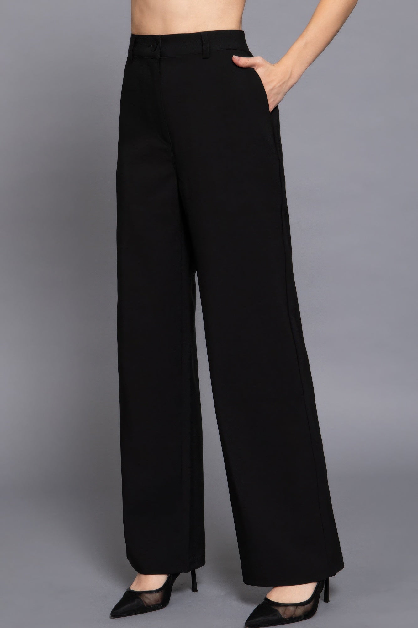 Back elastic straight woven long pants