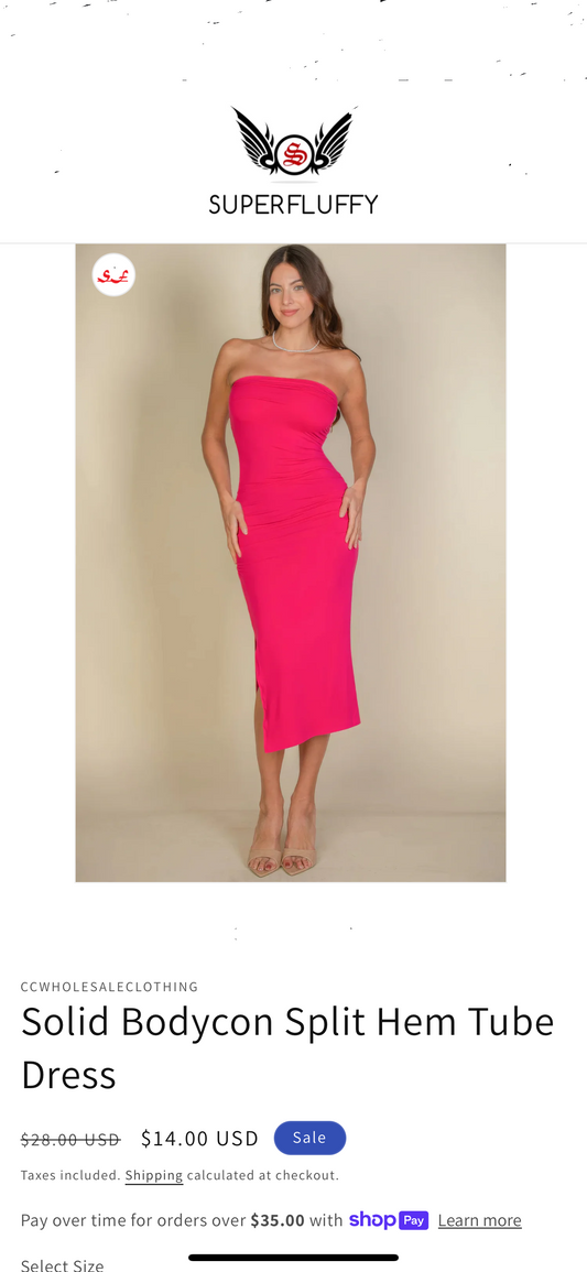 "Super Affordable women's Clothing / Solid Bodycon Split Hem Tube Dress / Various Sizes"