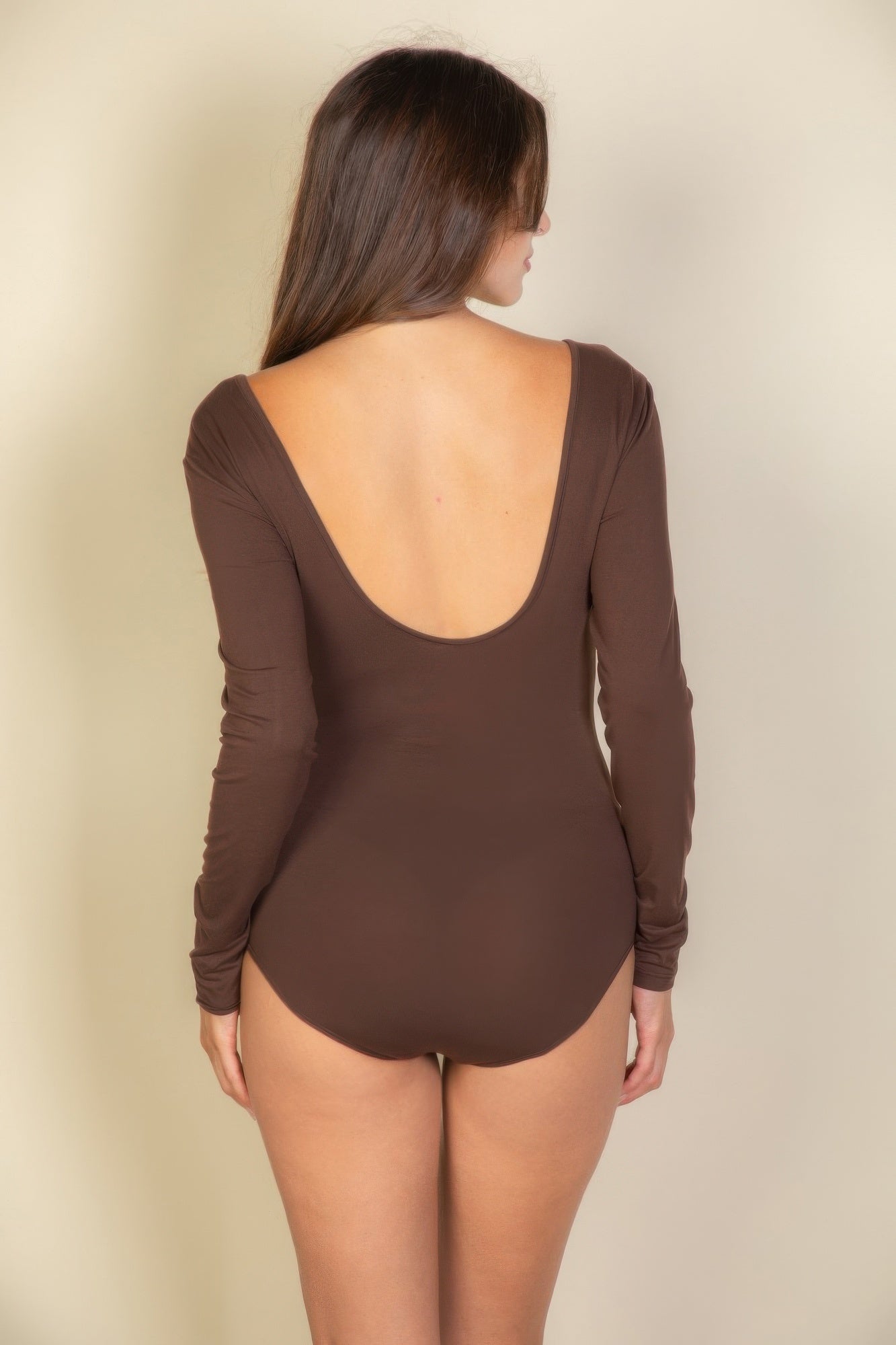 Scoop Neck Solid Long Sleeve Bodysuit