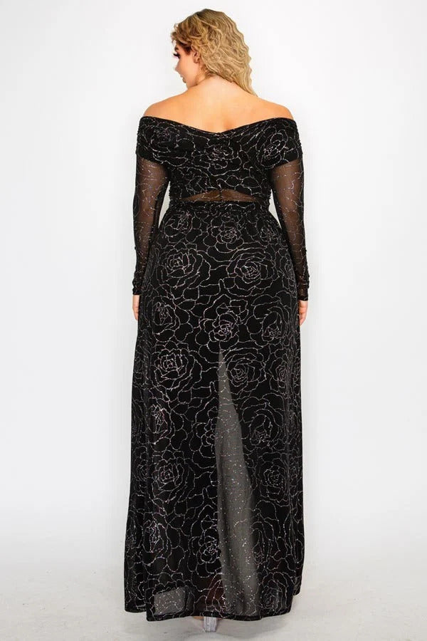 Plus Mesh Glitter See-through -cross Shoulder Wrap Maxi Dress