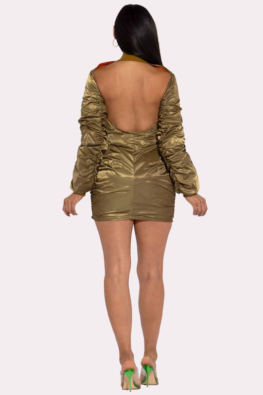 "Backless Bomber Mini Dress at Super Fluffy Clothing Store "