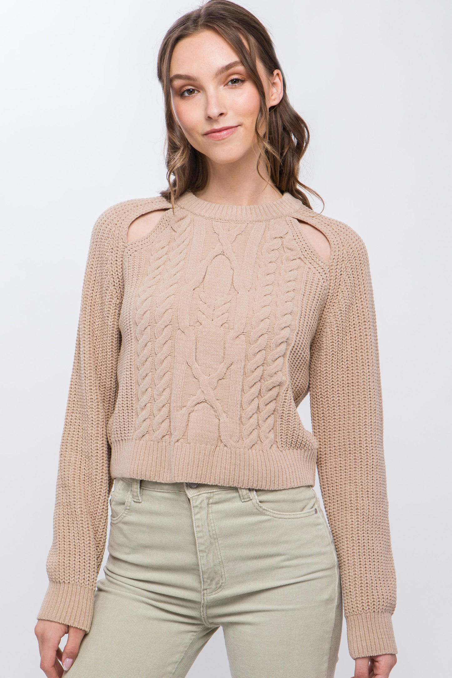 Knit Pullover Sweater With Cold Shoulder Detail