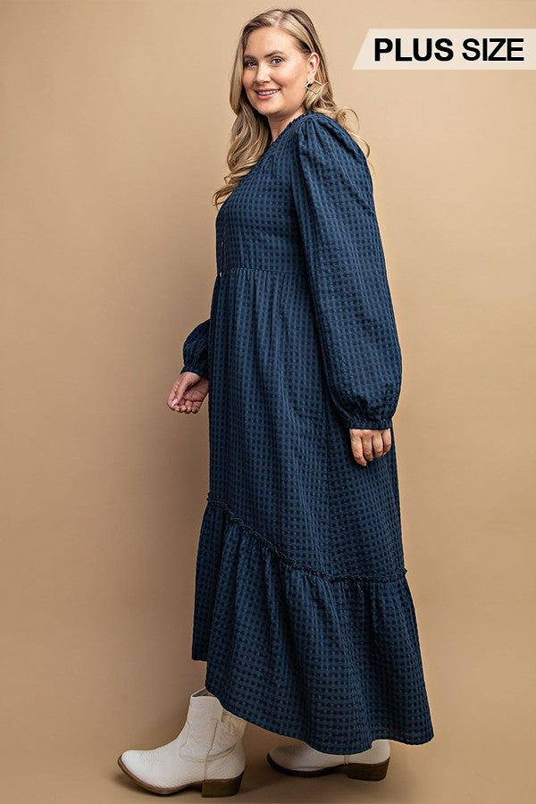 Plaid Button Down Hi - Low Hem Maxi Dress