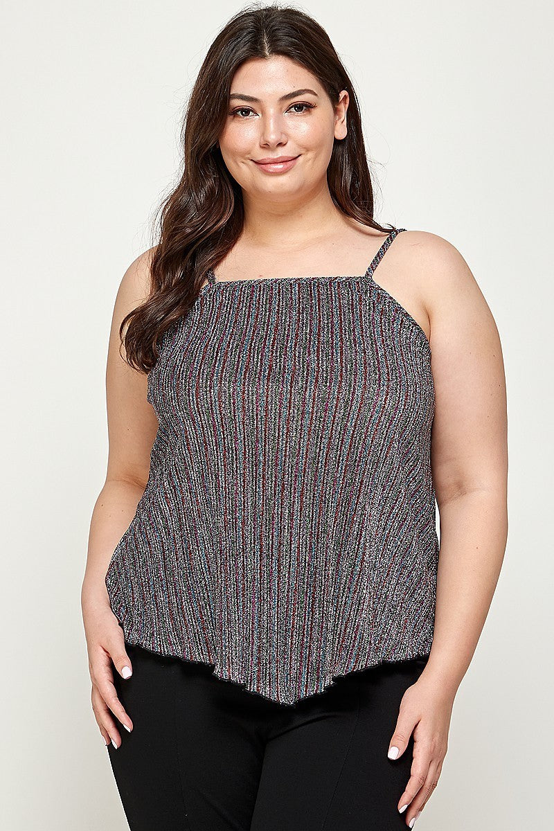 Metallic Stripe Handkerchief Plus Size Top