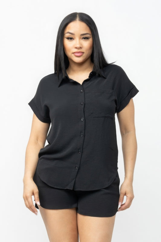 Button Down Pocket Loose Fit Top & Shorts Set / Regular price$73.00 USD Sale price$36.50 USD